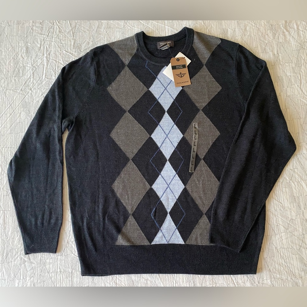 Dockers Grey/Blue Argyle Sweater Mens Large